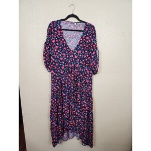 Avenue Floral Print Maxi Dress V-Neck Empire‎ Waist Plus Size 26/28